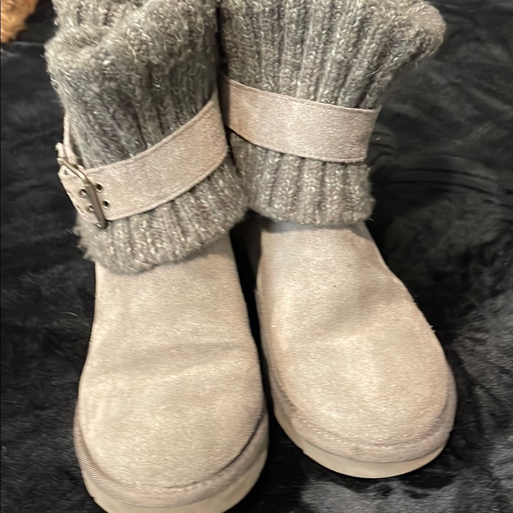 Gray Suede Boots with Knit Cuffs